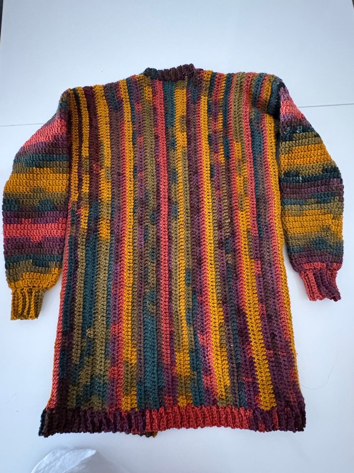 Çok Renkli Uzun Örgü Kadın Hırka - Görsel 3