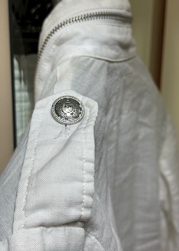 Koton Düğmeli Beyaz Keten Kadın Ceket - Görsel 4