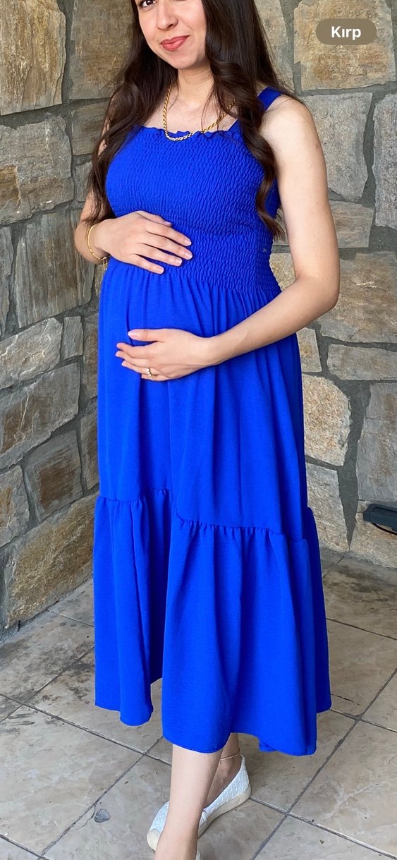 Mavi Uzun Askılı Bohem Elbise - Görsel 3