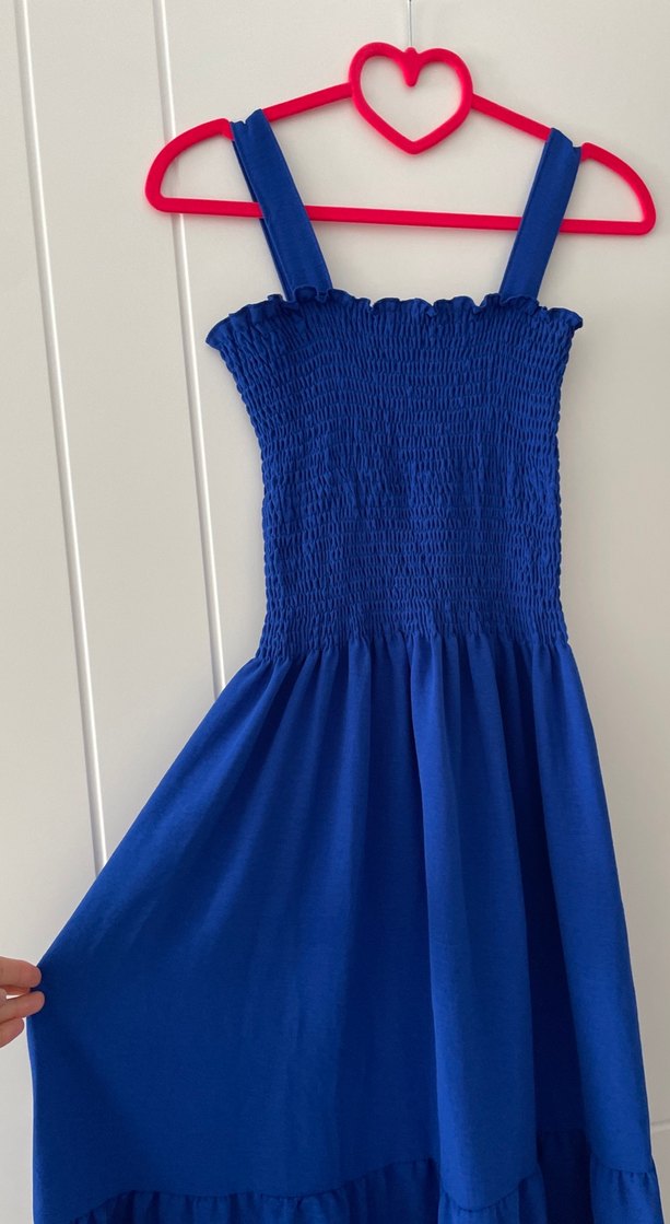 Mavi Uzun Askılı Bohem Elbise - Görsel 2