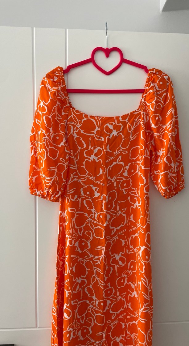 Turuncu Desenli Uzun Salaş Elbise - Görsel 3