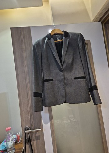 Düğmeli Gri Midi Kadın Blazer Ceket