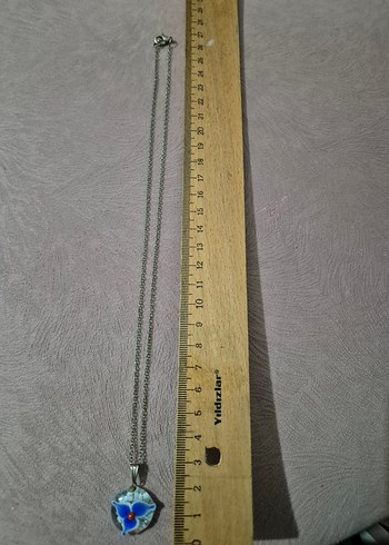 Renkli Mavi Mini cam çiçekKolye - Görsel 2