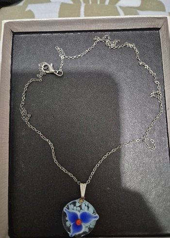 Renkli Mavi Mini cam çiçekKolye - Görsel 3