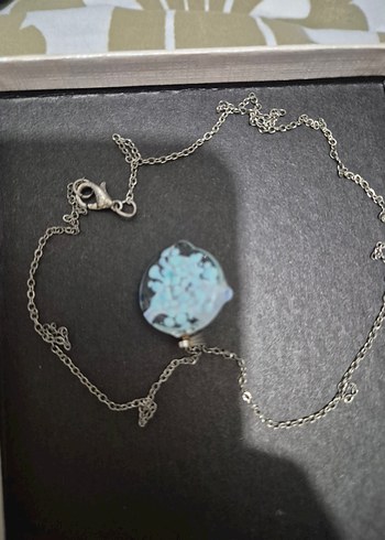 Renkli Mavi Mini cam çiçekKolye - Görsel 4