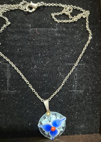 Renkli Mavi Mini cam çiçekKolye - Görsel 5