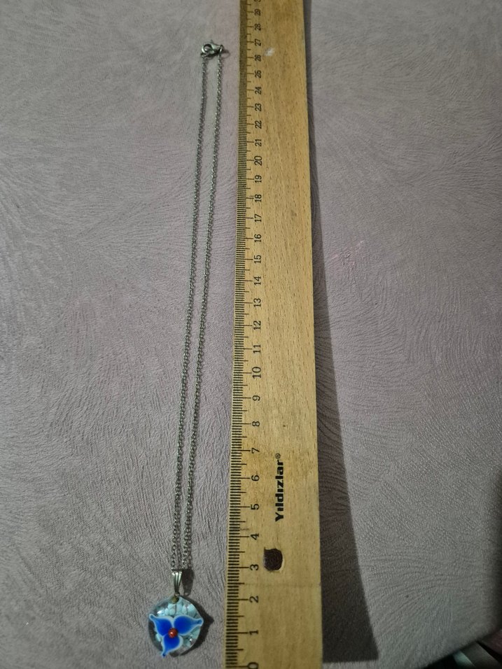 Renkli Mavi Mini cam çiçekKolye - Görsel 2