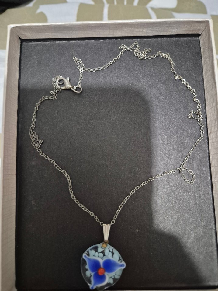 Renkli Mavi Mini cam çiçekKolye - Görsel 3