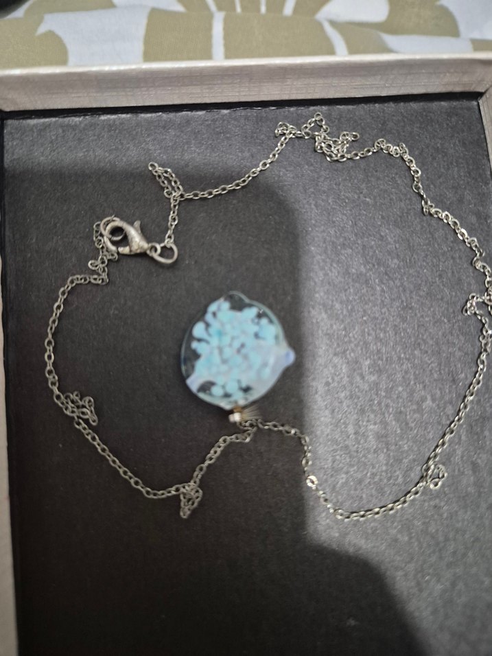 Renkli Mavi Mini cam çiçekKolye - Görsel 4