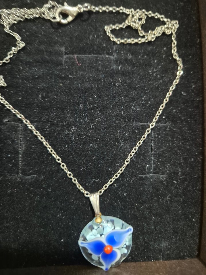 Renkli Mavi Mini cam çiçekKolye - Görsel 5