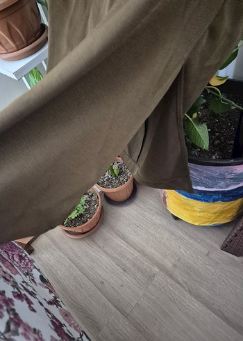 Drapeli midi Kahverengi Keten Etek - Görsel 2