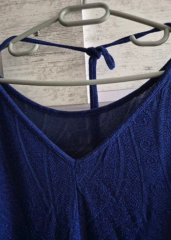 Bisiklet Yaka Uzun Kollu Lacivert Elbise - Görsel 3