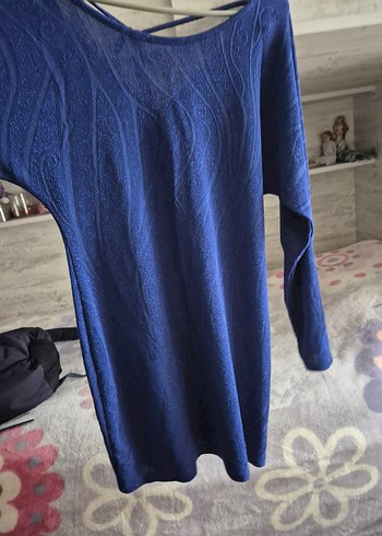 Bisiklet Yaka Uzun Kollu Lacivert Elbise - Görsel 4