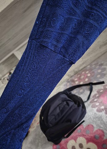 Bisiklet Yaka Uzun Kollu Lacivert Elbise - Görsel 2