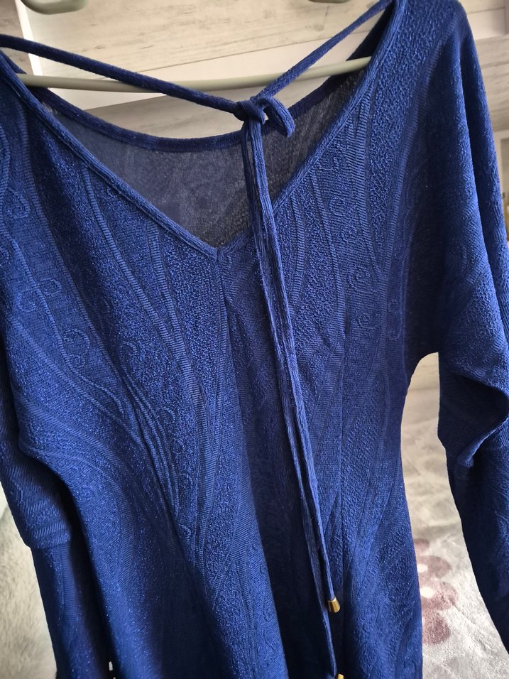 Bisiklet Yaka Uzun Kollu Lacivert  Elbise - Görsel 5