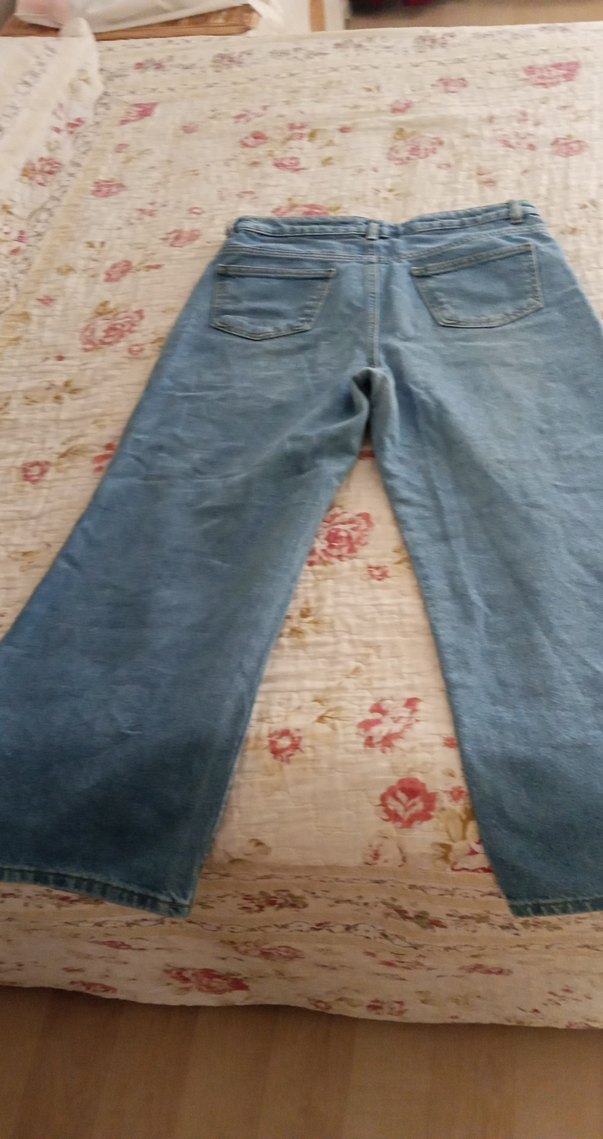 Düğmeli Mavi Loose Fit Midi Kadın Kot Pantolon - Görsel 5