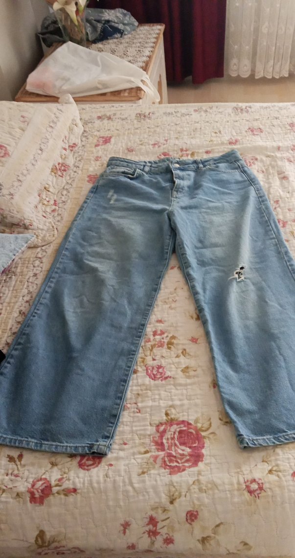 Düğmeli Mavi Loose Fit Midi Kadın Kot Pantolon - Görsel 2