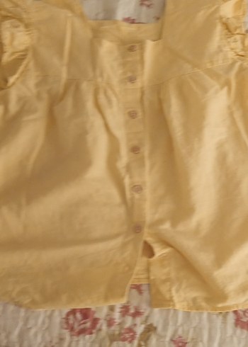 Kız Çocuk Sarı Keten Düğmeli Bluz - Görsel 2