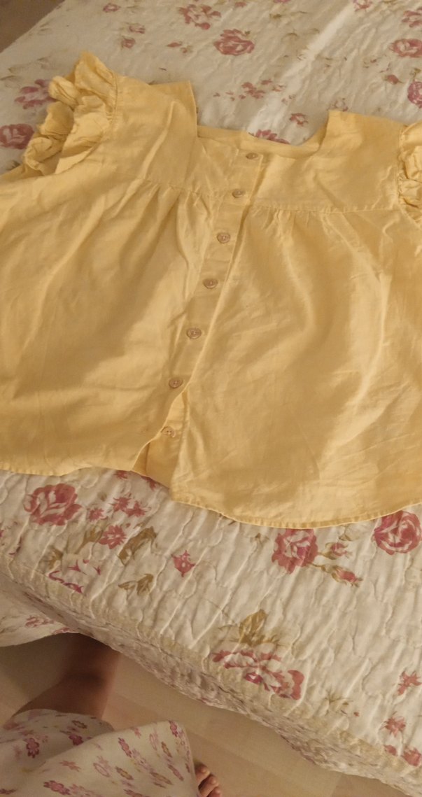 Kız Çocuk Sarı Keten Düğmeli Bluz - Görsel 4