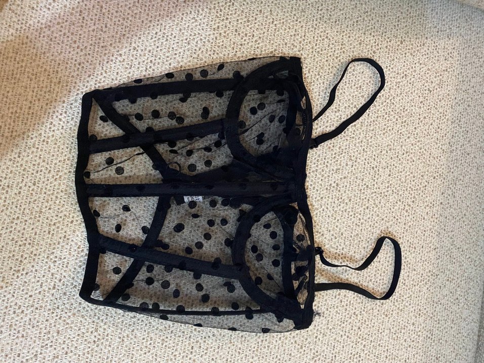 Siyah Puantiyeli Dantelli Mini Büstiyer ARKA İPİ YOKTUR - Görsel 3