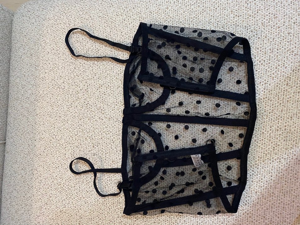 Siyah Puantiyeli Dantelli Mini Büstiyer ARKA İPİ YOKTUR - Görsel 2