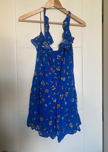 Mango Mavi Baskılı Mini Bohem Kolsuz Tulum