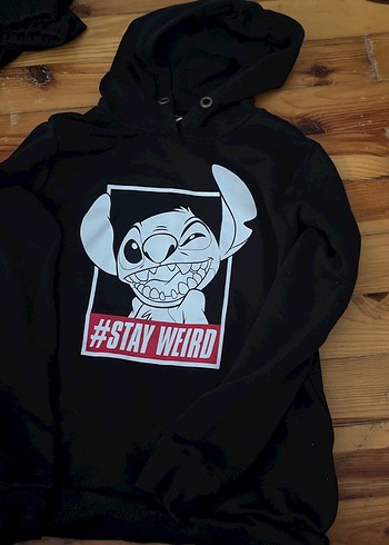 Siyah Kapüşonlu Baskılı Kadın Sweatshirt