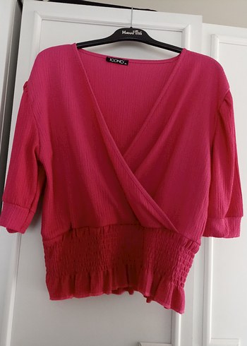 Pembe V Yaka Kısa Kollu Salaş Bluz - Görsel 2