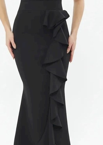 Siyah V Yaka Uzun Abiye Elbise - Görsel 5