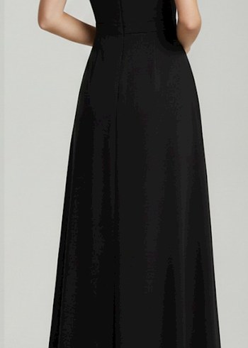 Siyah V Yaka Uzun Abiye Elbise - Görsel 2