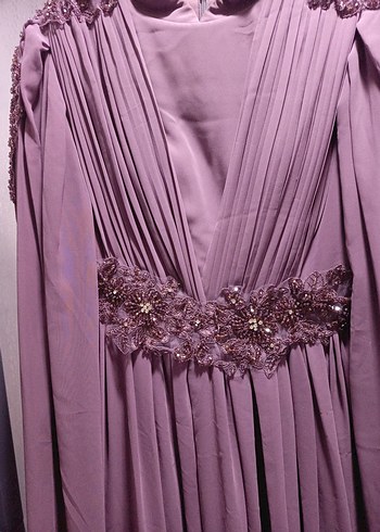 Mor Drapeli Uzun Abiye Elbise - Görsel 3