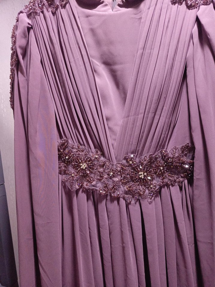 Mor Drapeli Uzun Abiye Elbise - Görsel 3