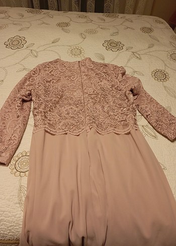 Dantel Detaylı Uzun Kollu Bej Nişan Elbisesi - Görsel 5