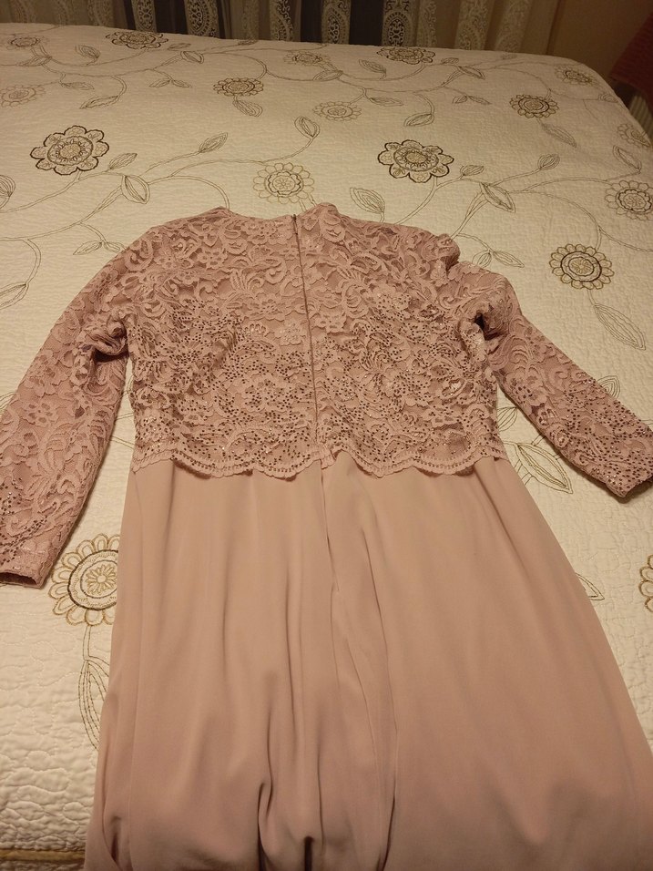 Dantel Detaylı Uzun Kollu Bej Nişan Elbisesi - Görsel 5