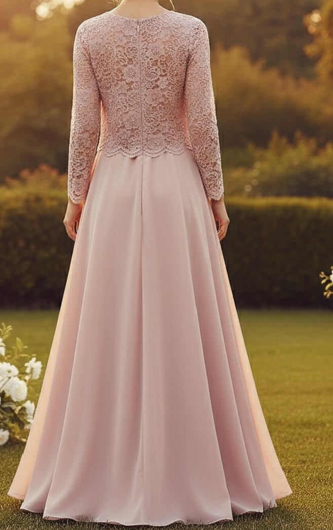 Dantel Detaylı Uzun Kollu Bej Nişan Elbisesi - Görsel 2