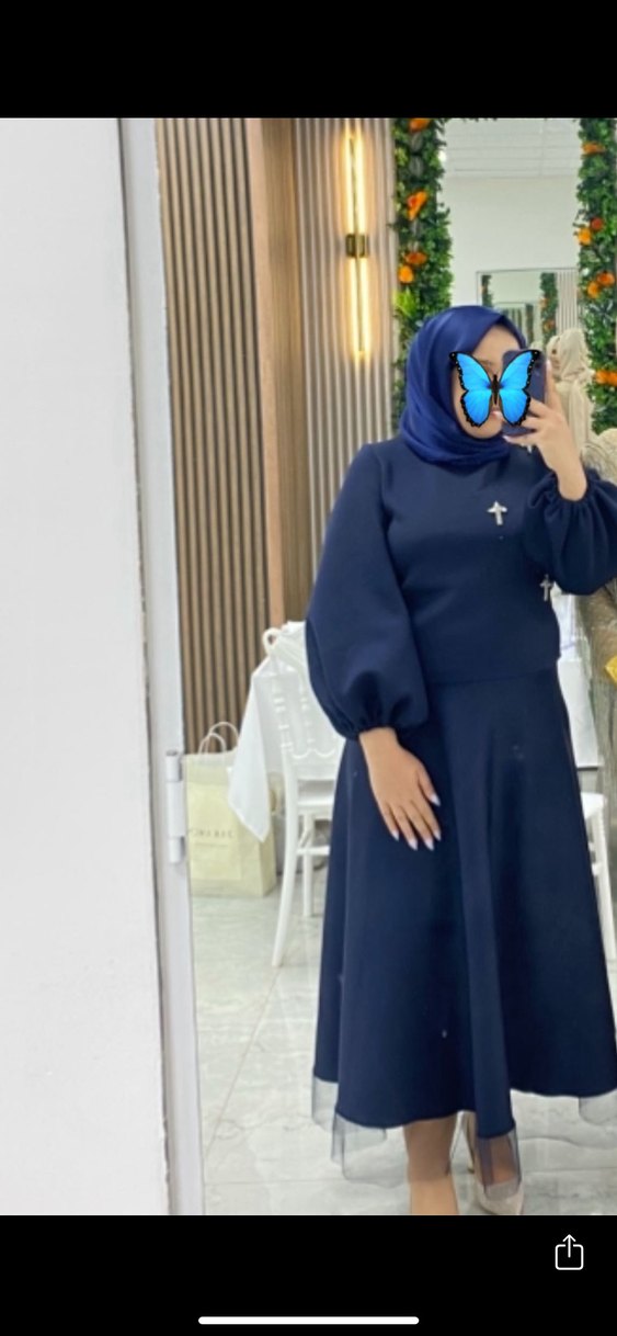 Uzun, bol kesim etek, drapeli, mavi - Görsel 3