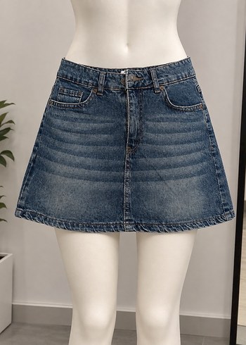 Addax Mavi Denim Mini Etek
