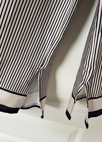 xs Beden H&M Gri Keten Kadın Çizgili Gömlek