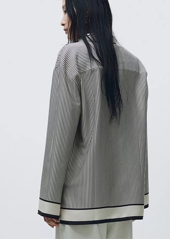 H&M H&M Gri Keten Kadın Çizgili Gömlek