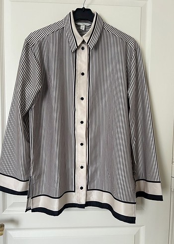 xs Beden gri Renk H&M Gri Keten Kadın Çizgili Gömlek