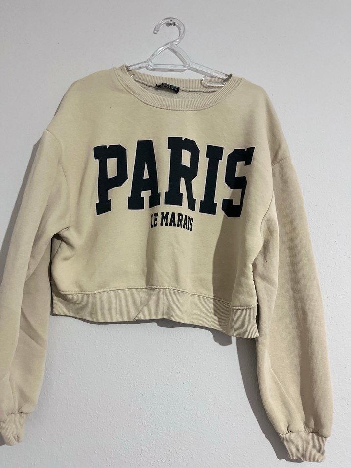 Bej Paris Baskılı Kadın Sweatshirt - Görsel 5