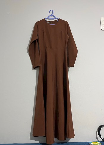 Kadın Kahverengi Uzun Kollu Uzun Elbise - Görsel 2