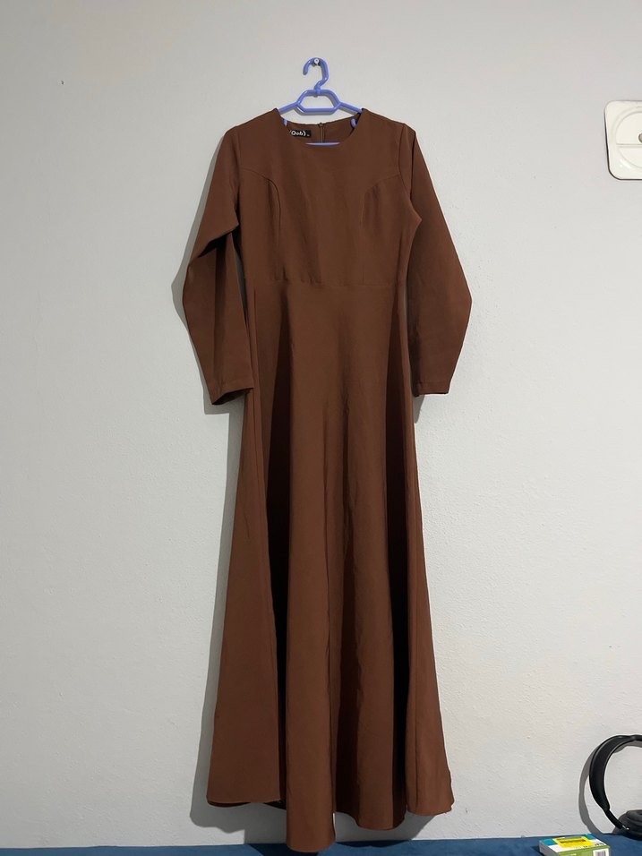 Kadın Kahverengi Uzun Kollu Uzun Elbise - Görsel 2