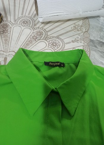Gizli patlı Düğmeli Yeşil Kadın Gömlek - Görsel 5