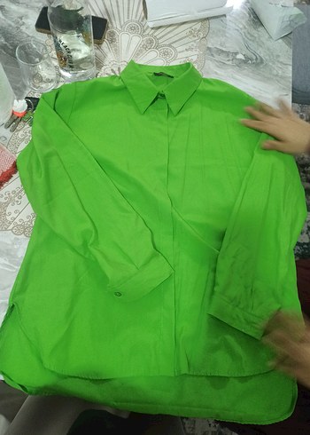 Gizli patlı Düğmeli Yeşil Kadın Gömlek - Görsel 7