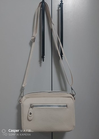 Bej Deri Fermuarlı Kadın Çanta - Görsel 2