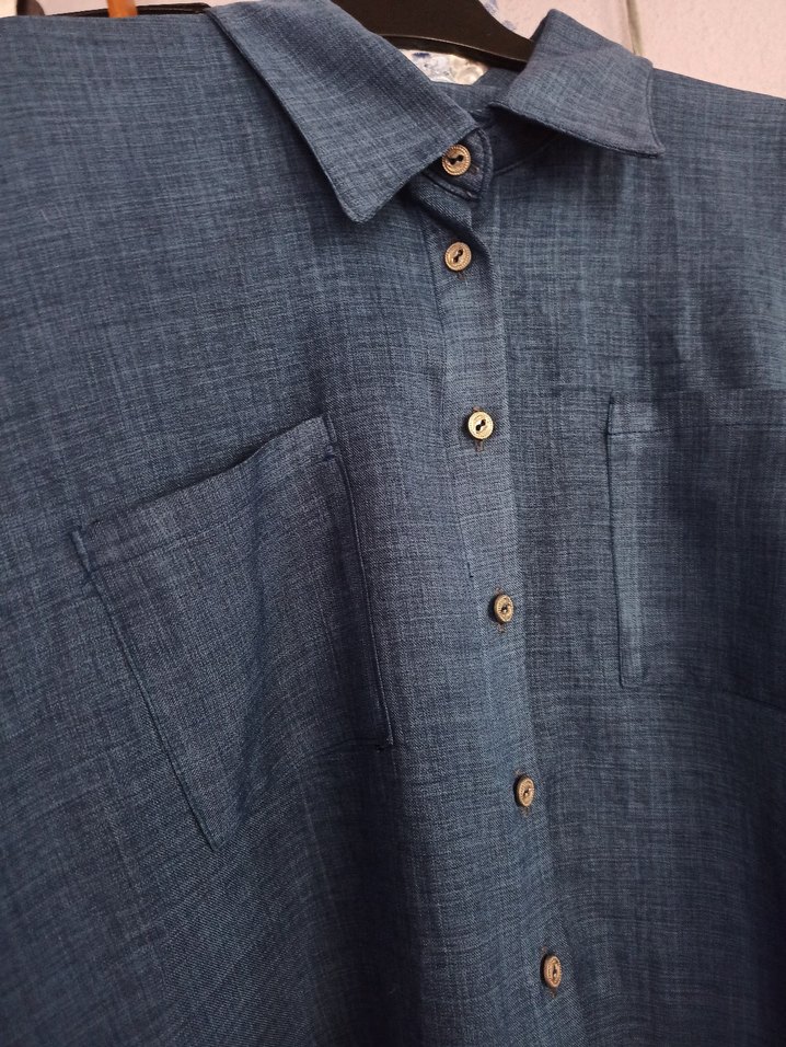 lacivert Keten Kadın Gömlek - Görsel 4
