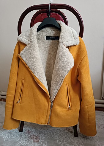 Sarı Süet Kadın Ceket, Kürklü, Günlük