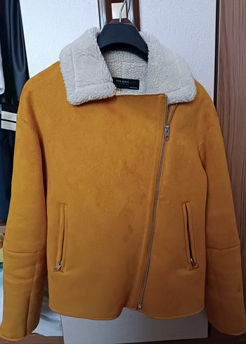 Zara Sarı Süet Kadın Ceket, Kürklü, Günlük