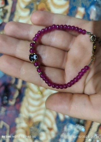 Mor Boncuklu Minimalist Bohem Bileklik - Görsel 2